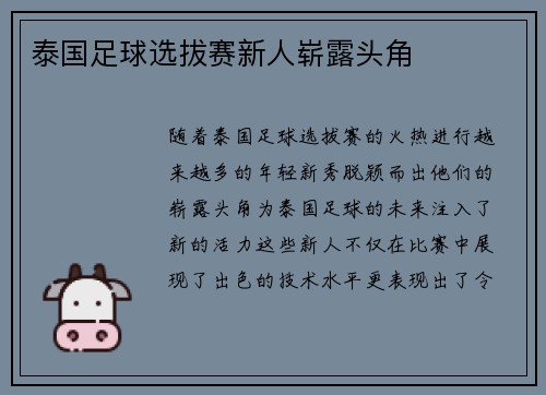 泰国足球选拔赛新人崭露头角